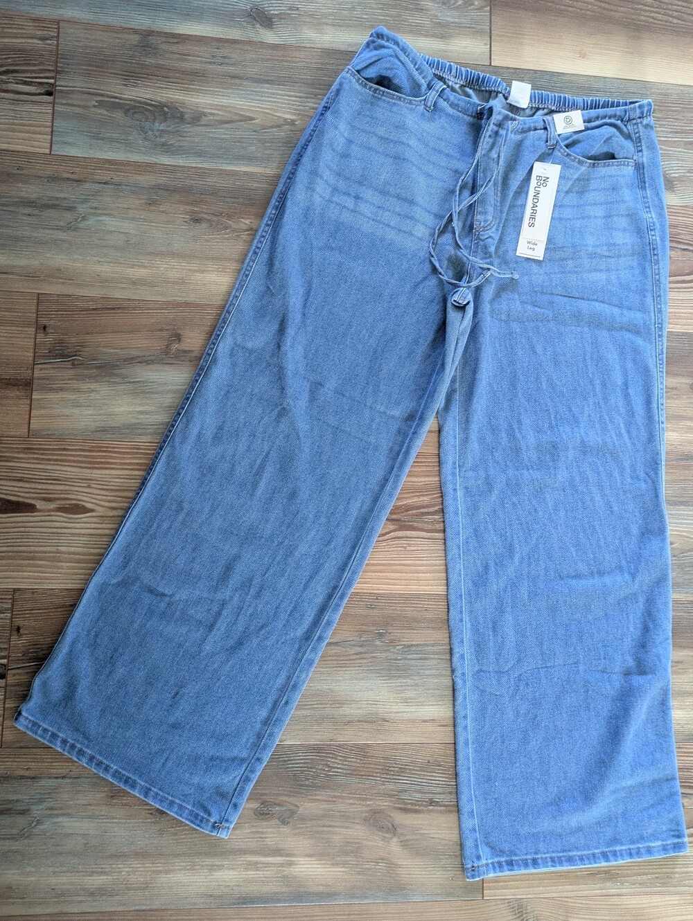 No Boundaries Mid Rise Wide Leg Tie Front Elastic Mini Waist Denim Jeans XXL